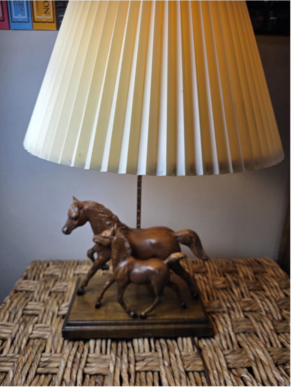 VTG Breyer Ranch Craft Running Mare & Foal Woodgrain Lamp Dunning 1960s Horse